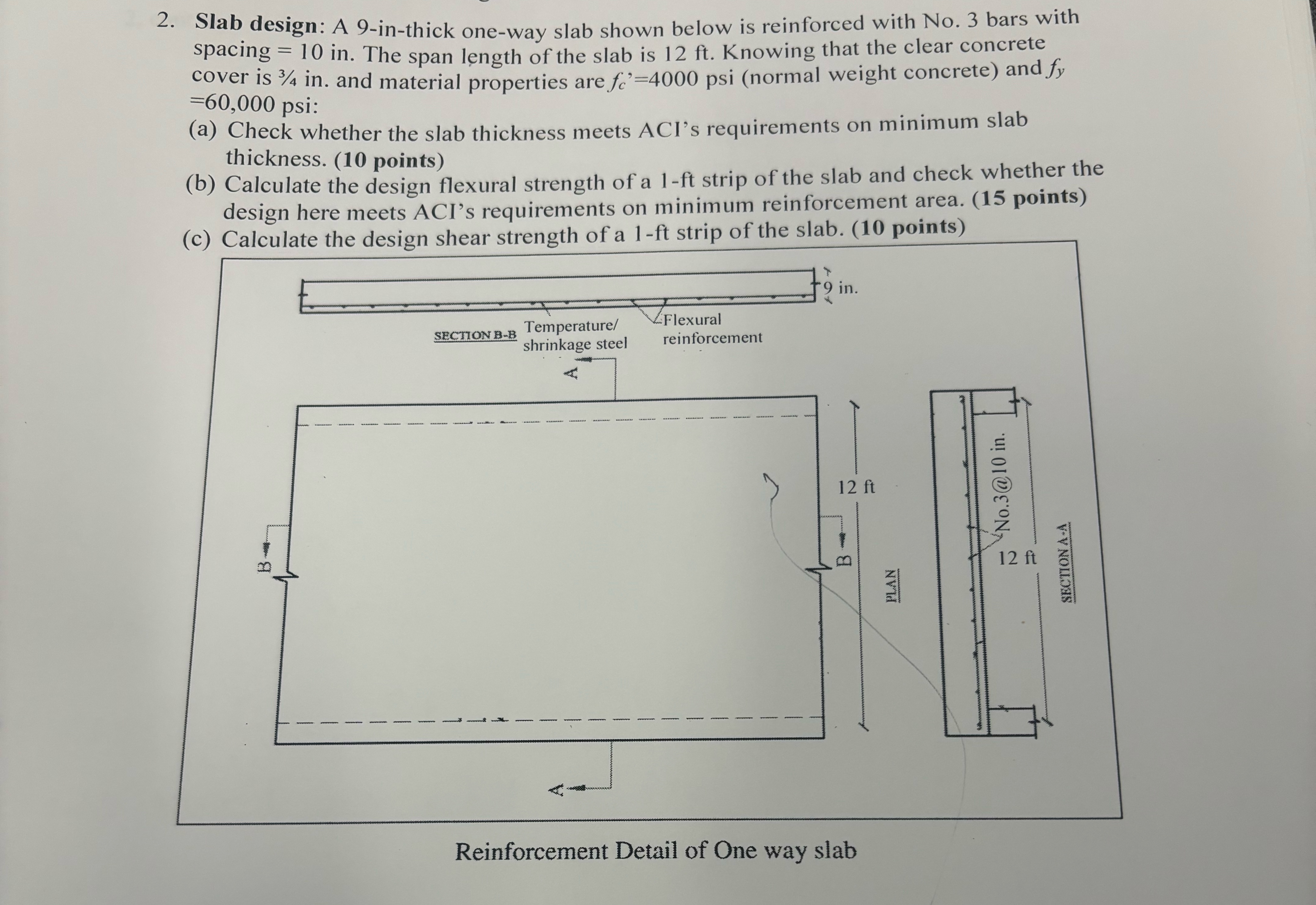 Slab design: A 9 - in - thick one - way slab