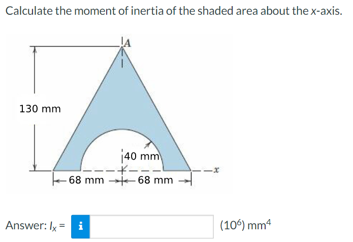 Calculate the moment of inertia of the shaded