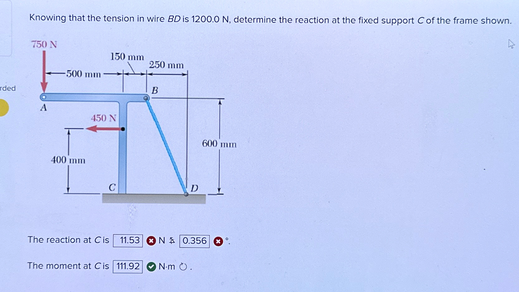 Knowing that the tension in wire B D is 1 2 0 0 .