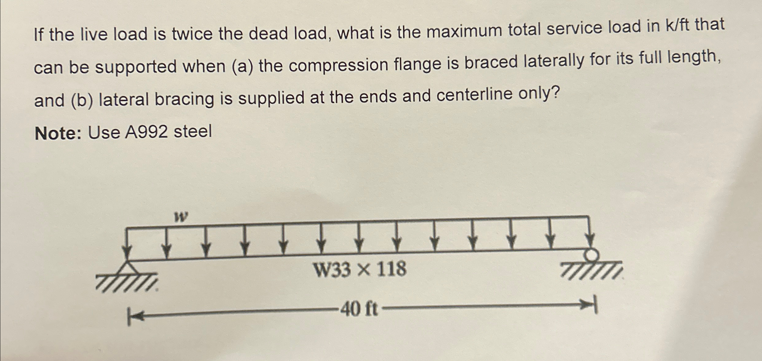 If the live load is twice the dead load, what is