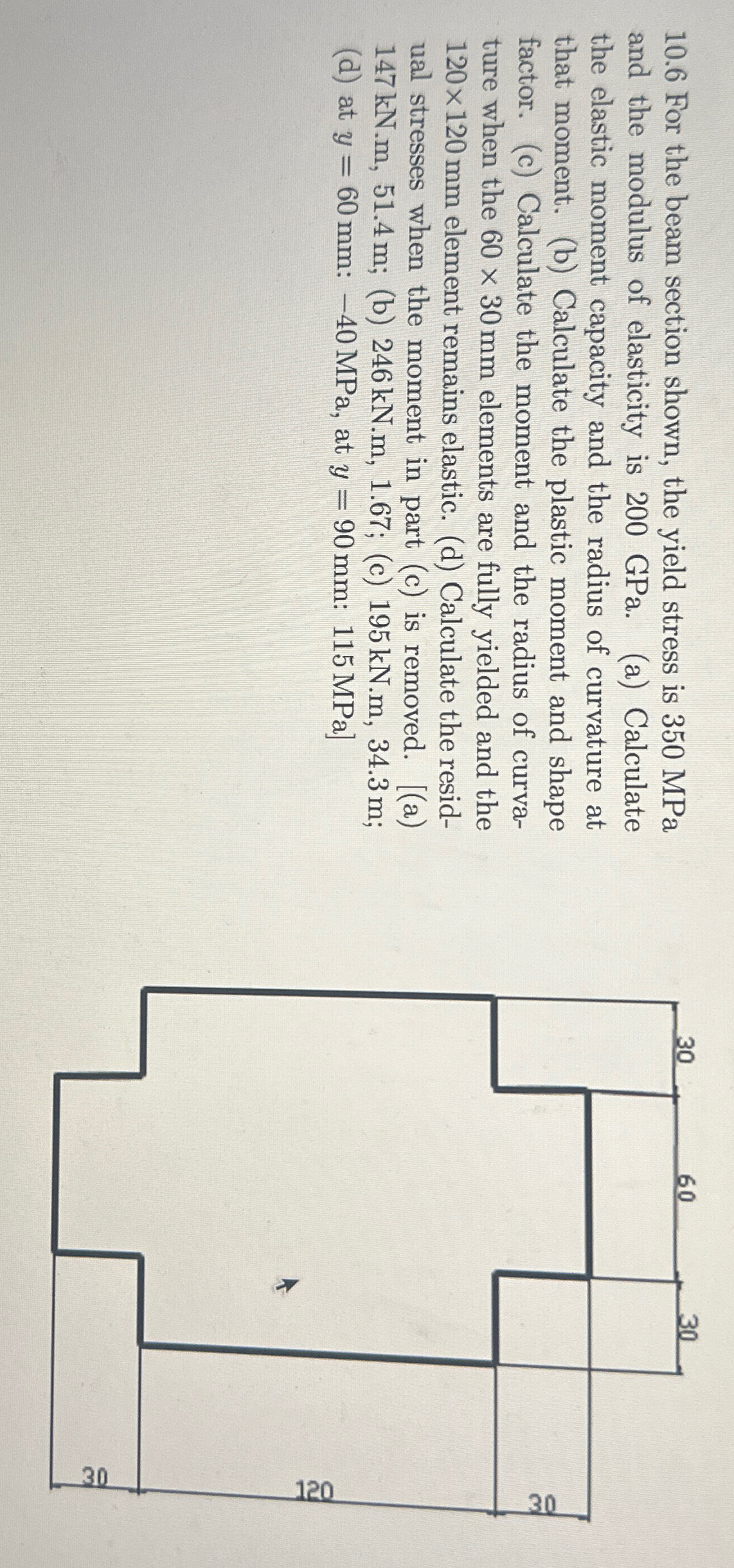 1 0 . 6 For the beam section shown, the yield