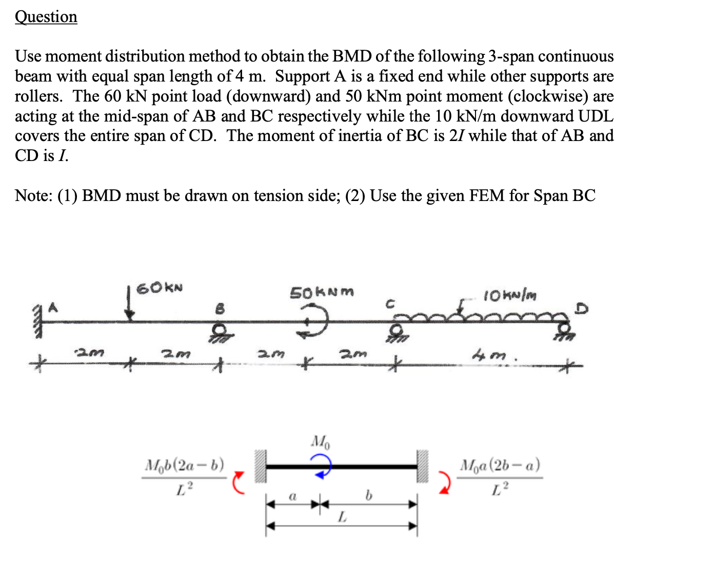 Question Use moment distribution method to obtain