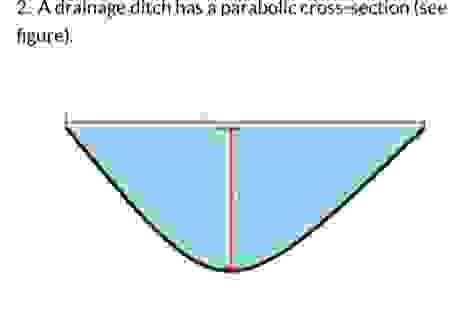 A drainage ditch has a parabolic crosssection. If