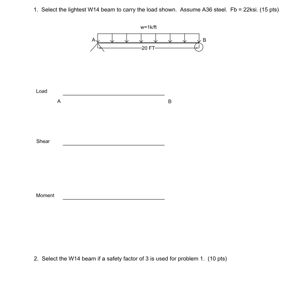 Select the lightest W 1 4 beam to carry the load