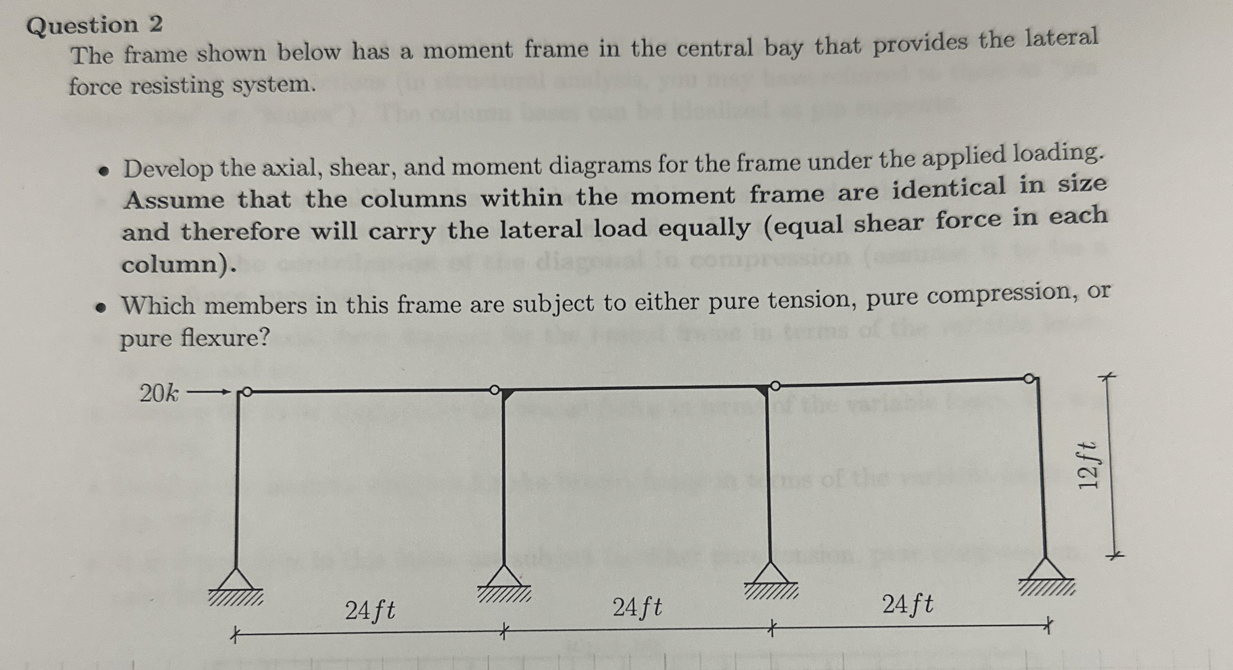 Question 2 The frame shown below has a moment