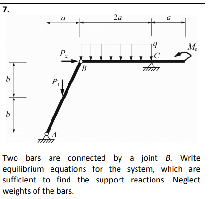 Two bars are connected by a joint B . Write