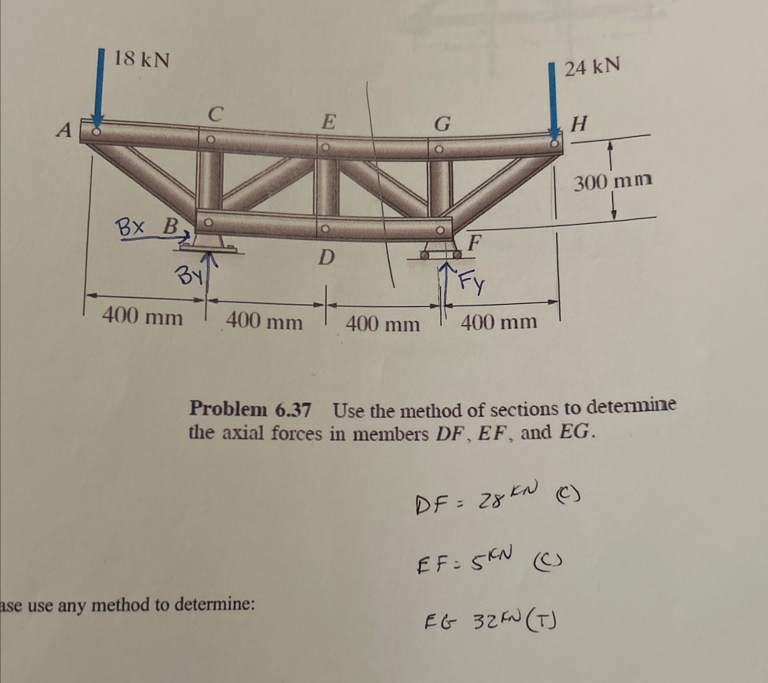 Problem 6 . 3 7 Use the method of sections to