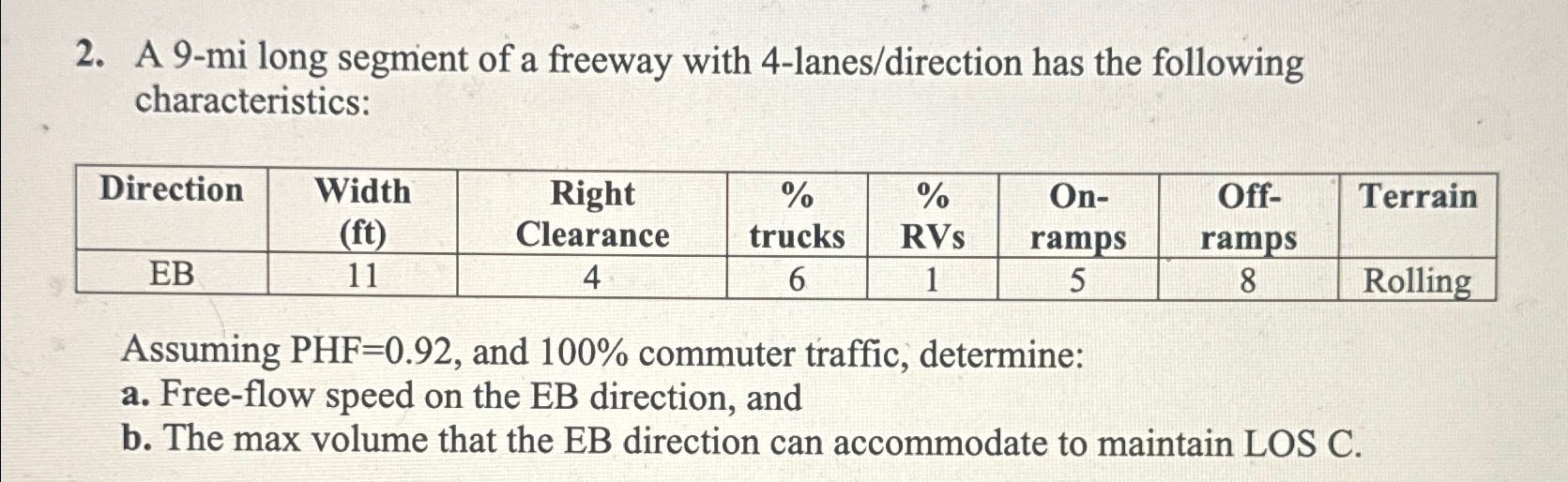 A 9 - mi long segment of a freeway with 4 - lanes