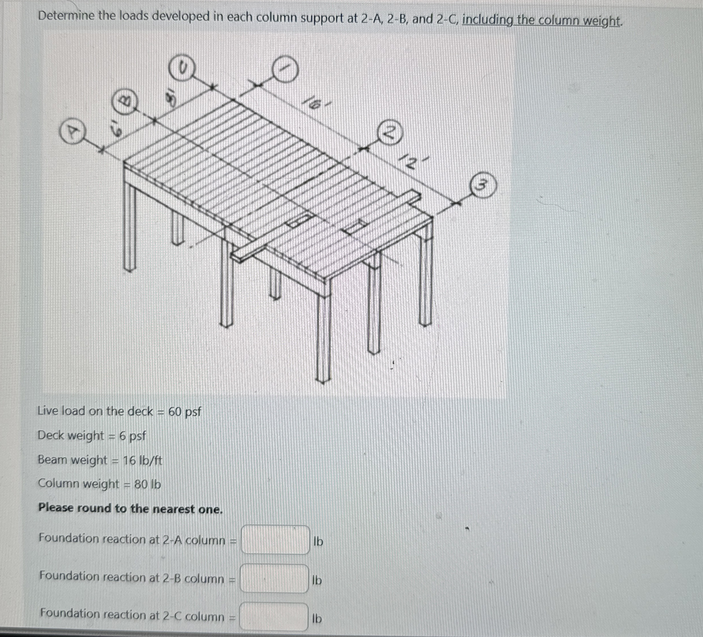 Determine the loads developed in each column