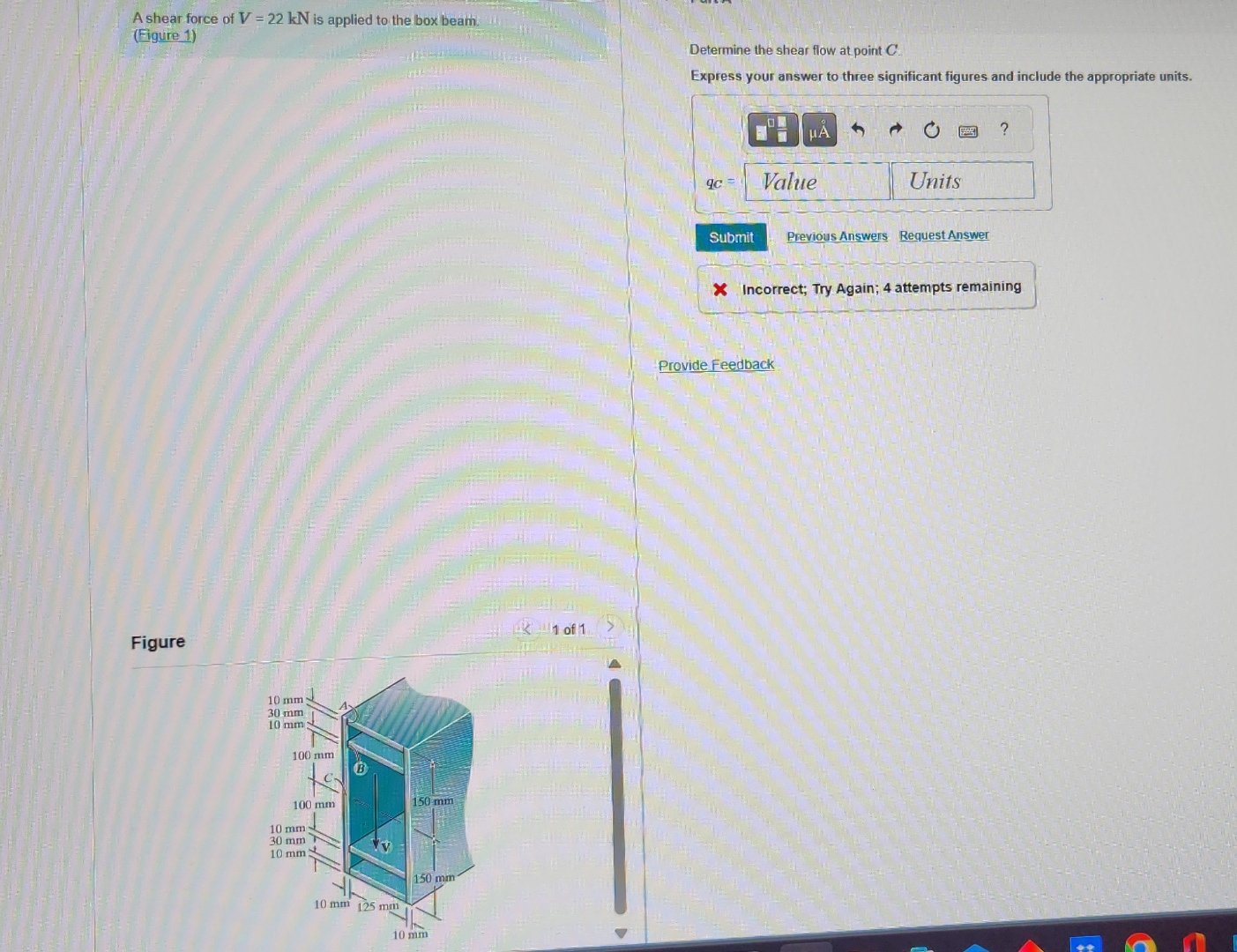 A shear force of V = 2 2 k N is applied to the