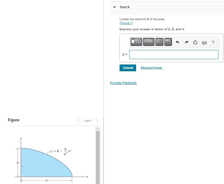 Part A Locate the centroid x of the area. (