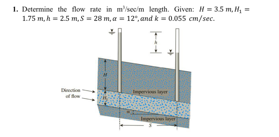 Determine the flow rate in m 3 s e c m length.
