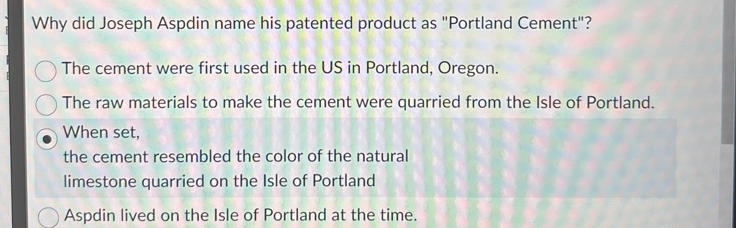 Why did Joseph Aspdin name his patented product