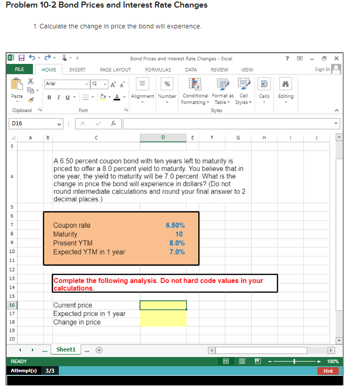 Problem 10-2 Bond Prices and Interest Rate