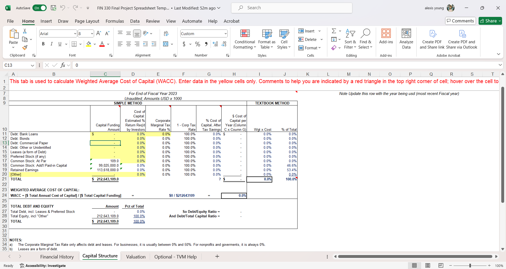 X AutoSave On FIN 330 Final Project Spreadsheet