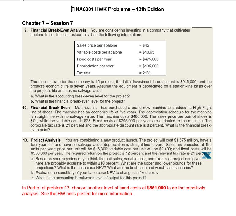 FINA6301 HWK Problems 13th Edition Chapter 7