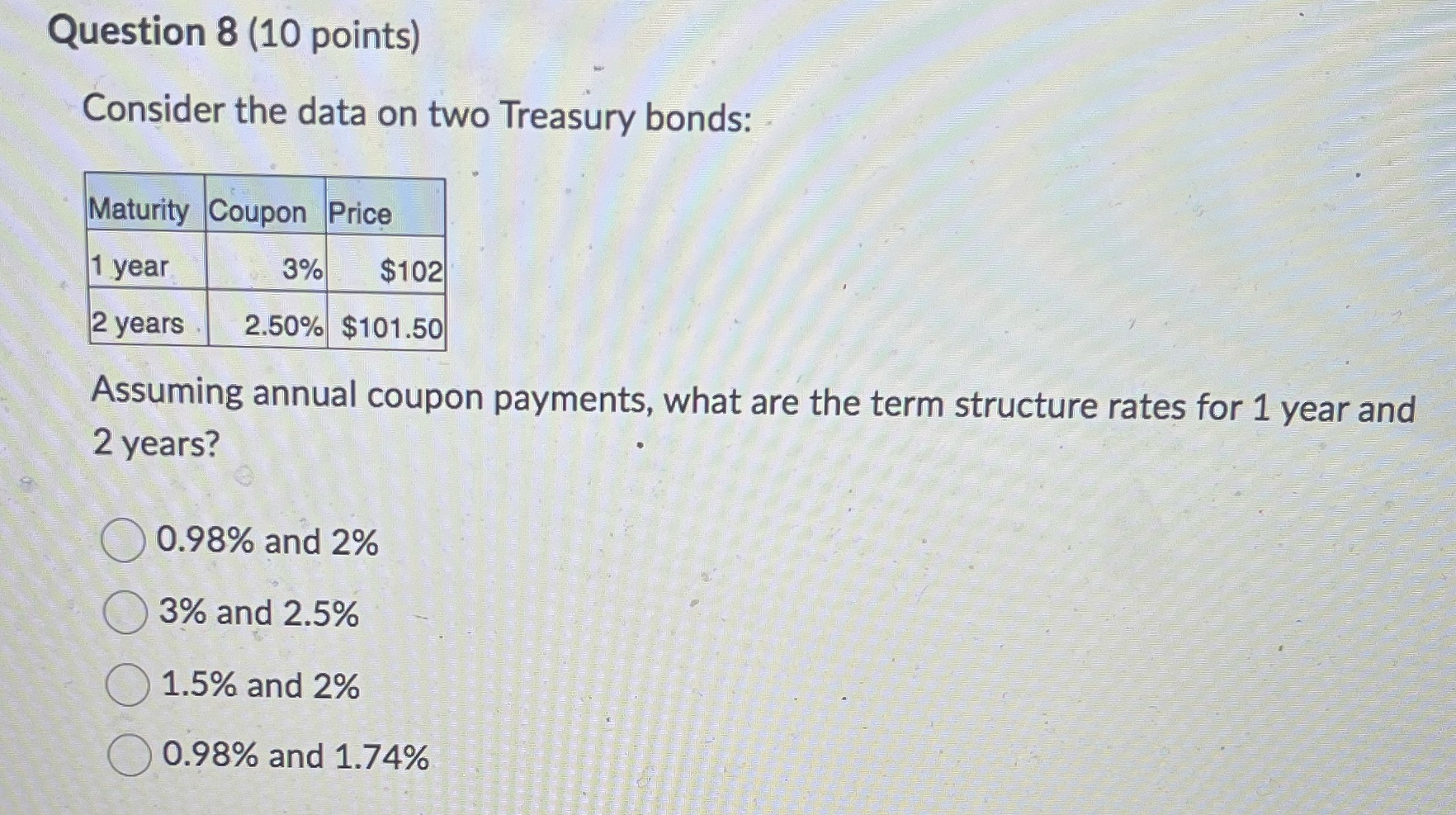 Question 8 (10 points) Consider the data on two