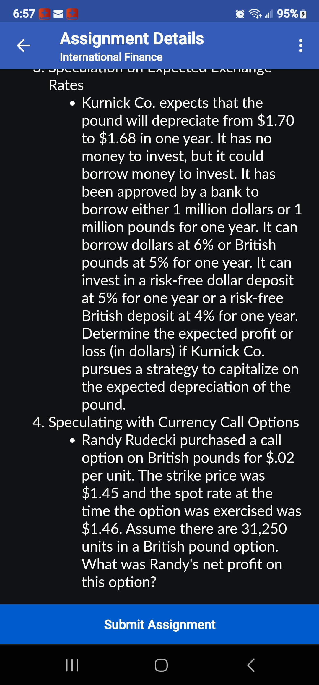6:57 + Q Call 95% Assignment Details . . .