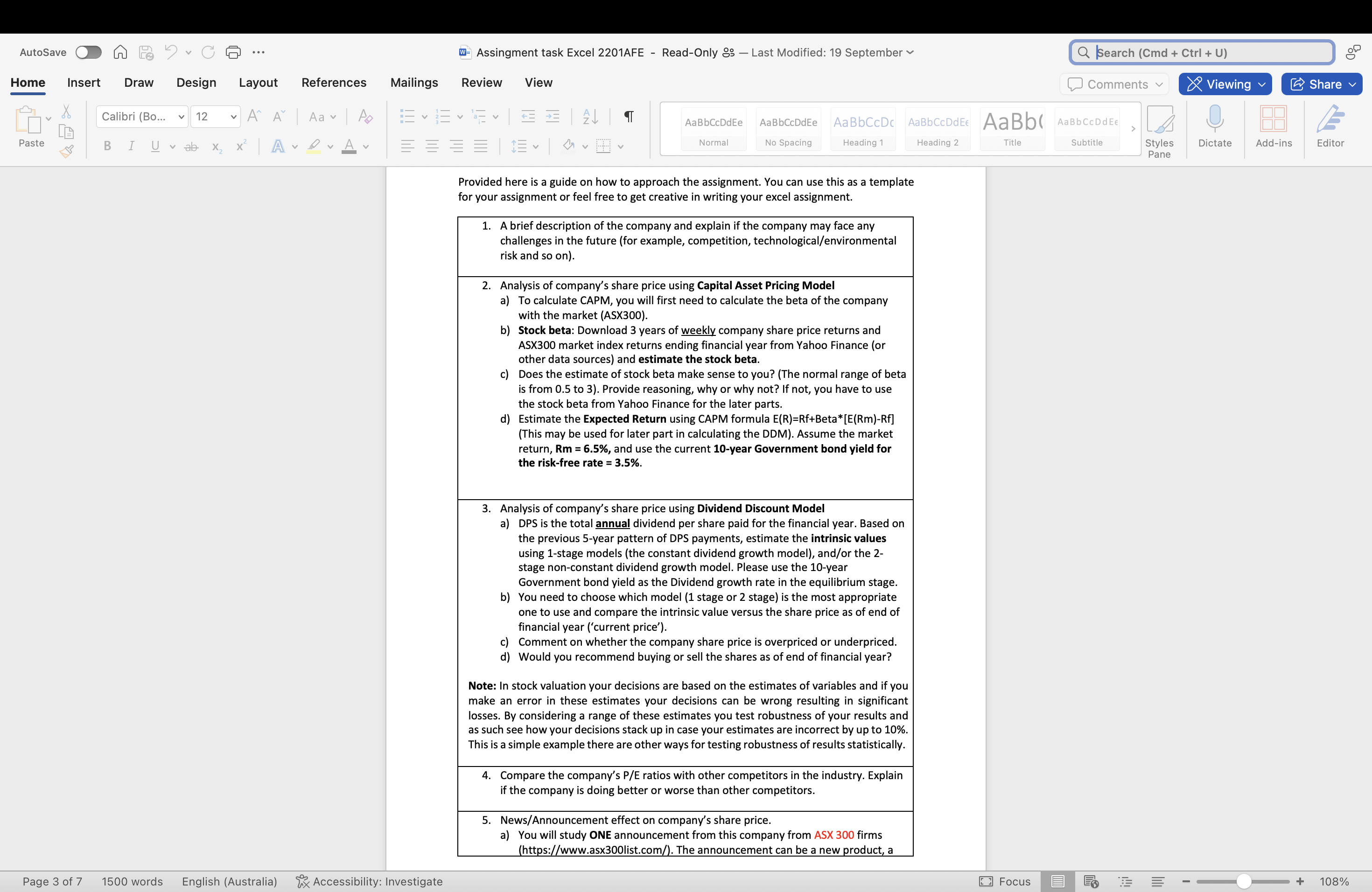 Autosave (D () @ - @- Assingment task Excel