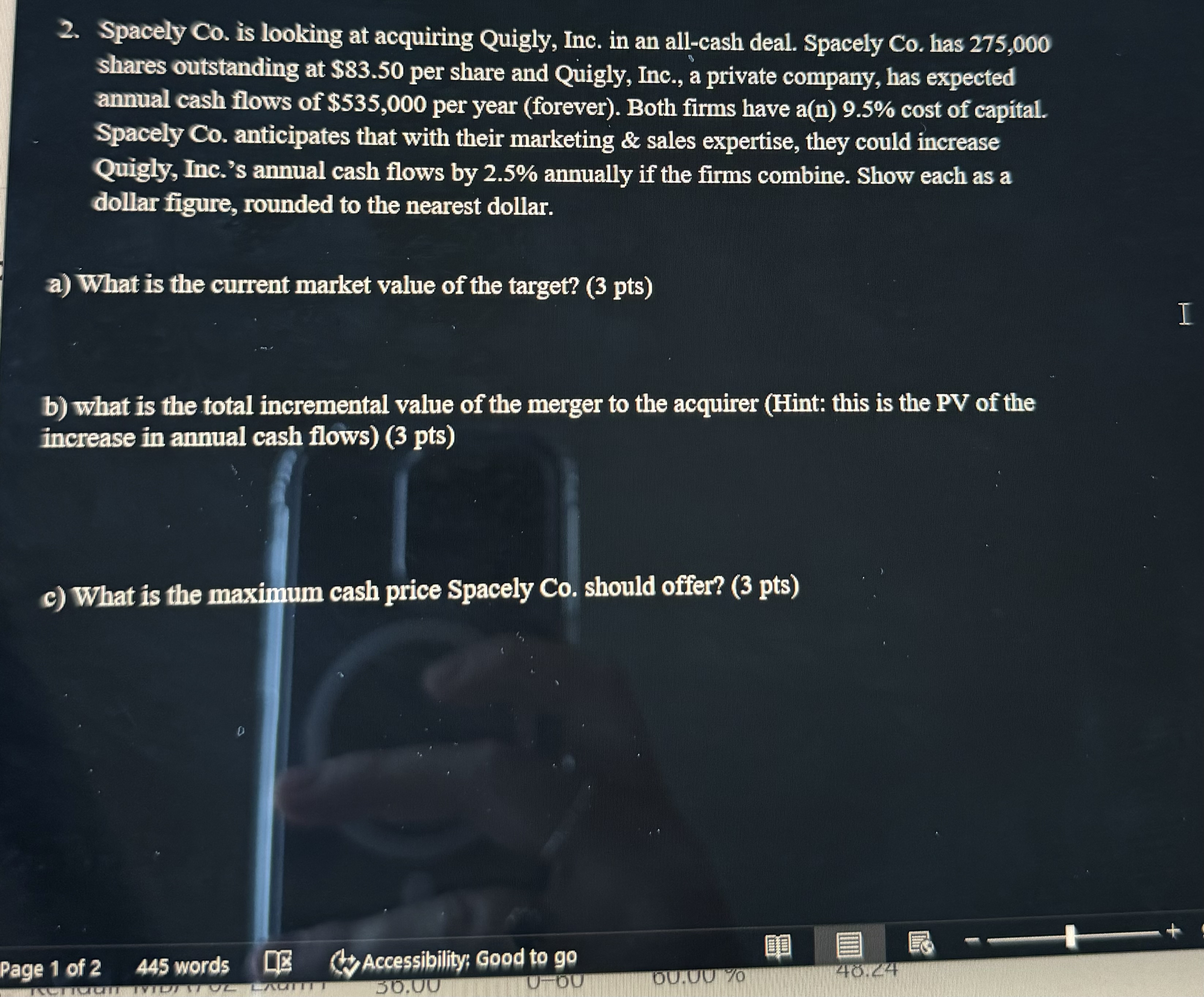 2. Spacely Co. is looking at acquiring Quigly,