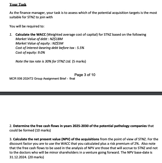 Your Task As the finance manager, your task is to