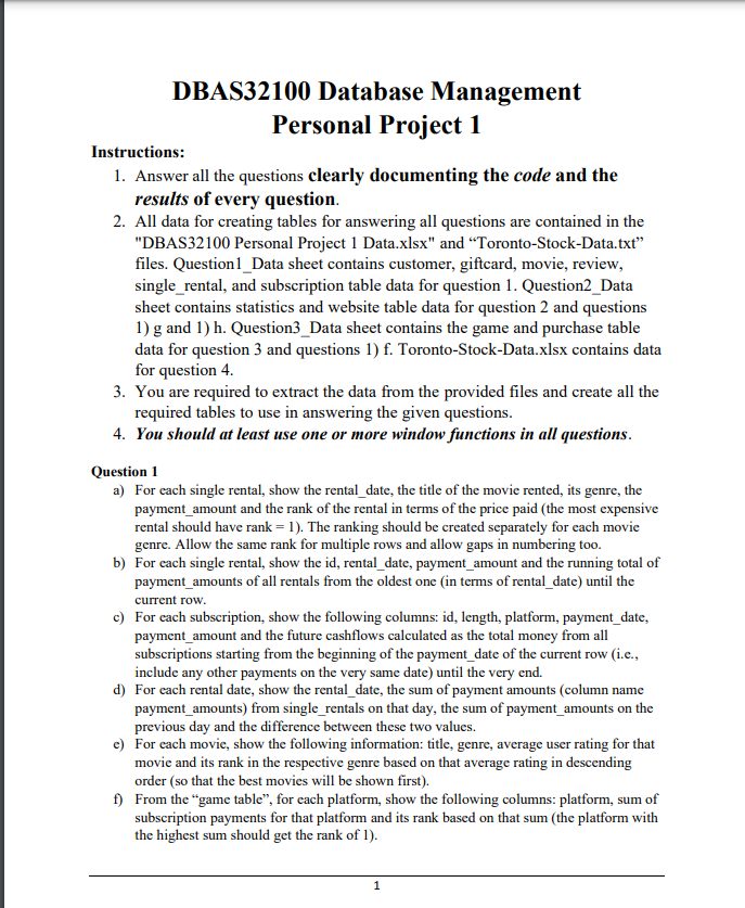 DBAS32100 Database Management Personal Project 1