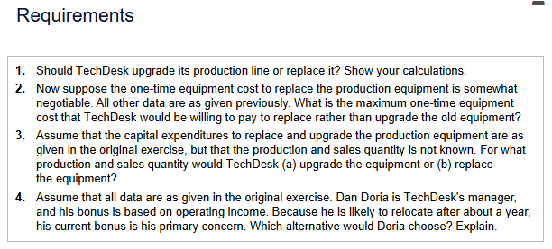 The TechDesk Company produces and sells 6,500