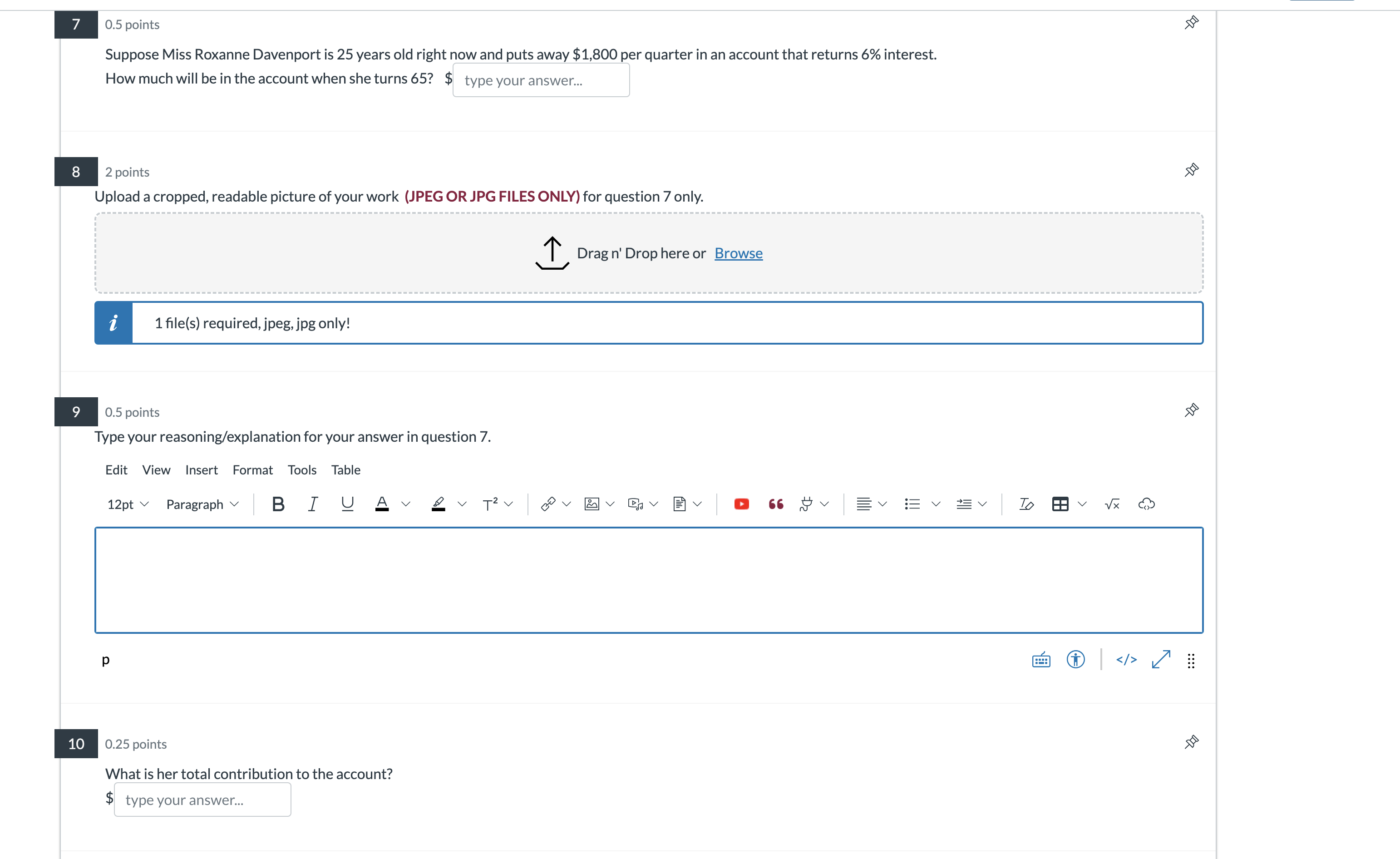 NOTE: For finance problems, the work is (1)