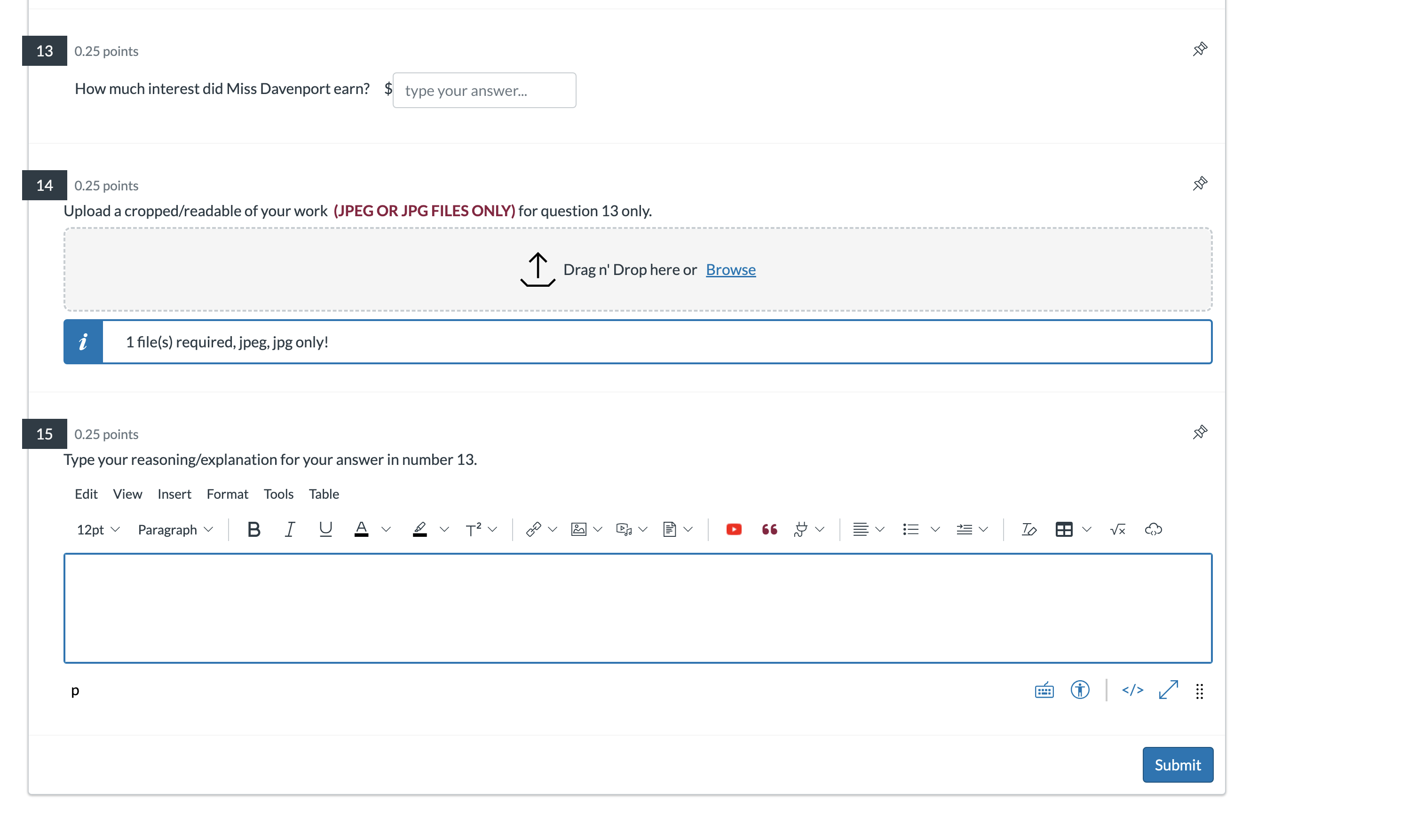 NOTE: For finance problems, the work is (1)
