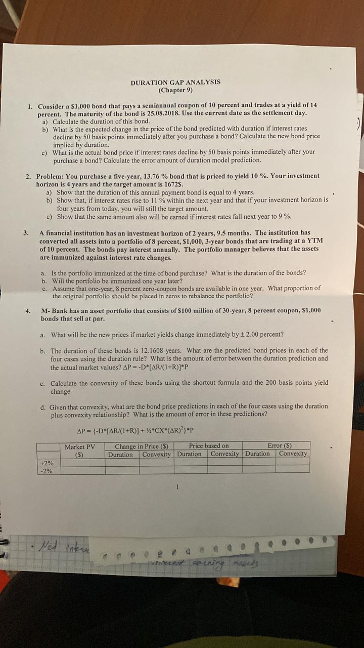 DURATION GAP ANALYSIS (Chapter 9) 1. Consider a