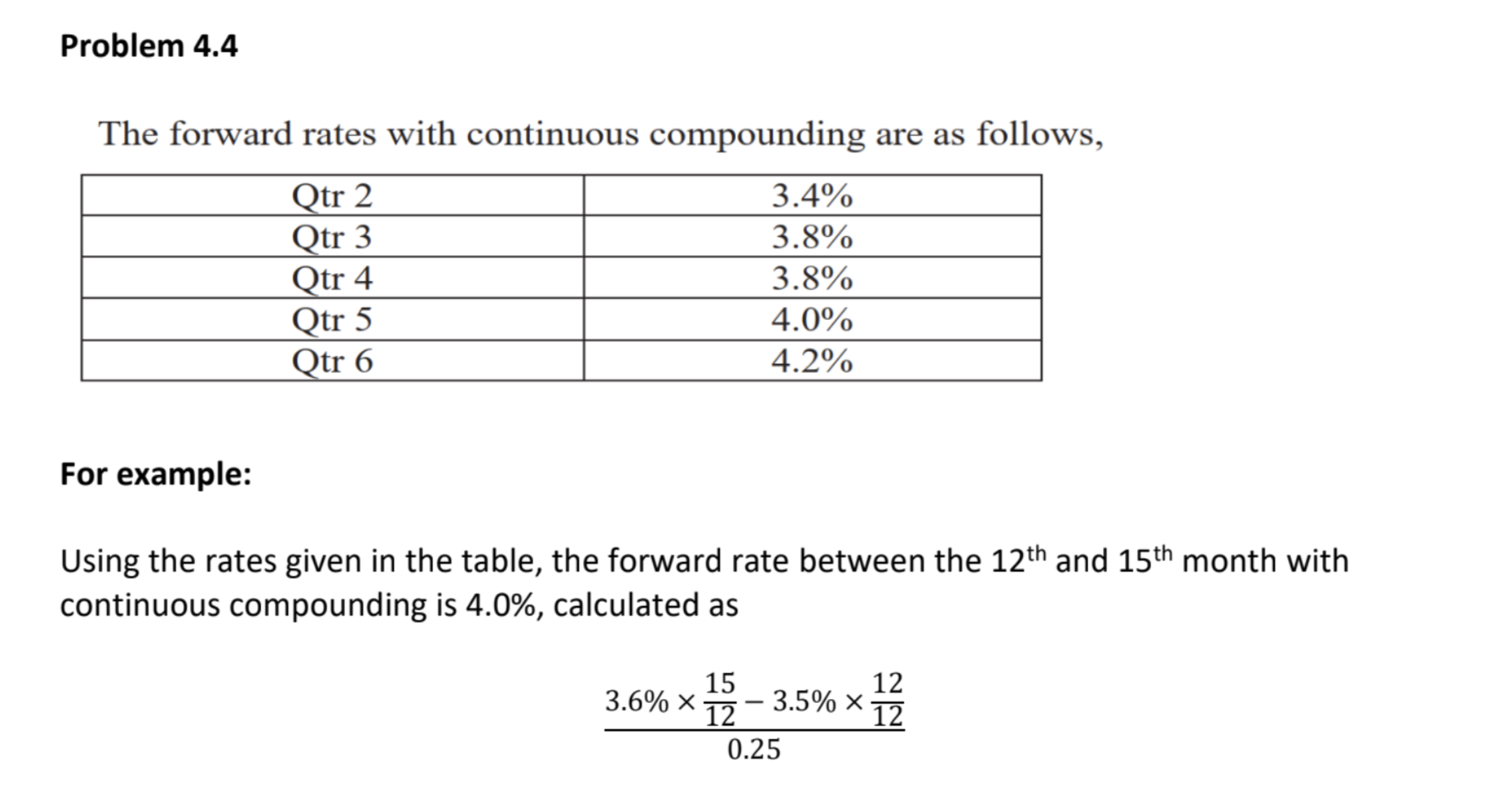 Problem 4.4 The forward rates with continuous