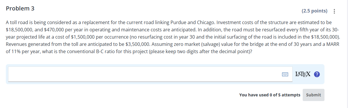 Problem 3 (2.5 points) i Atoll road is being