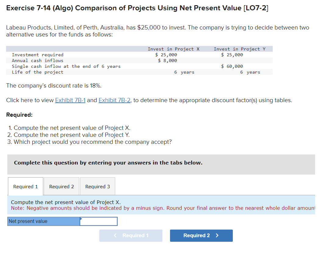 Exercise 7-14 (Algo) Comparison of Projects Using