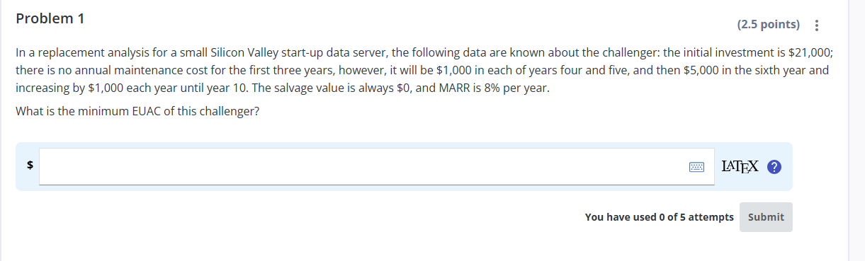 Problem 1 (2.5 points) : In a replacement