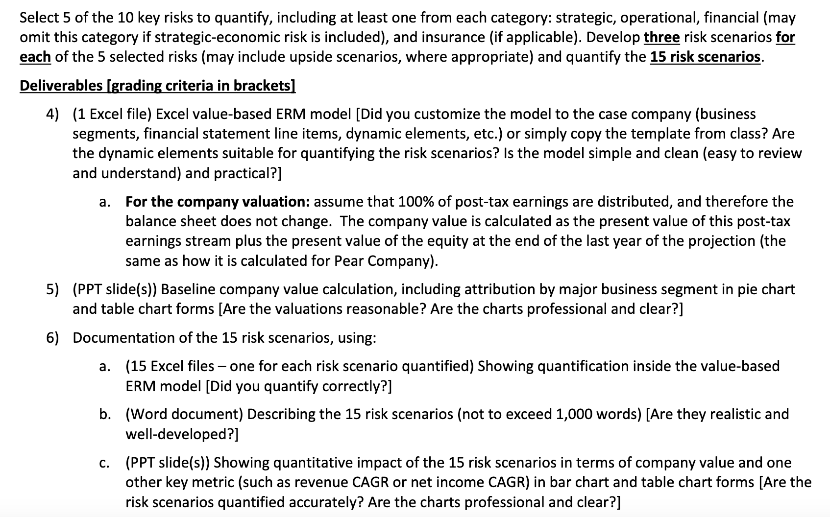 RISK QUANTIFICATION: ASSIGNMENT AND DELIVERABLES