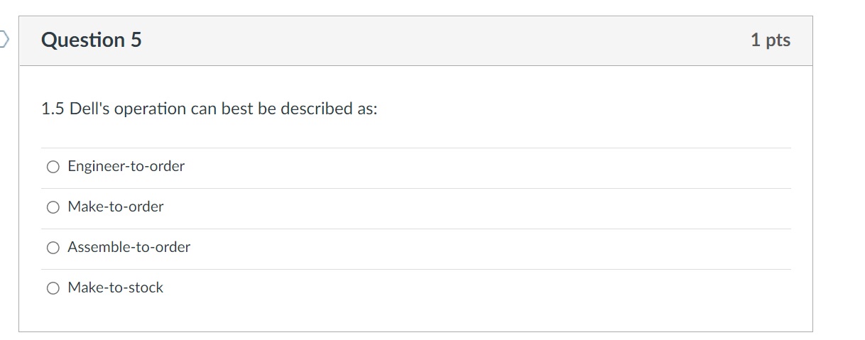 Question 5 1 pts 1.5 Dell's operation can