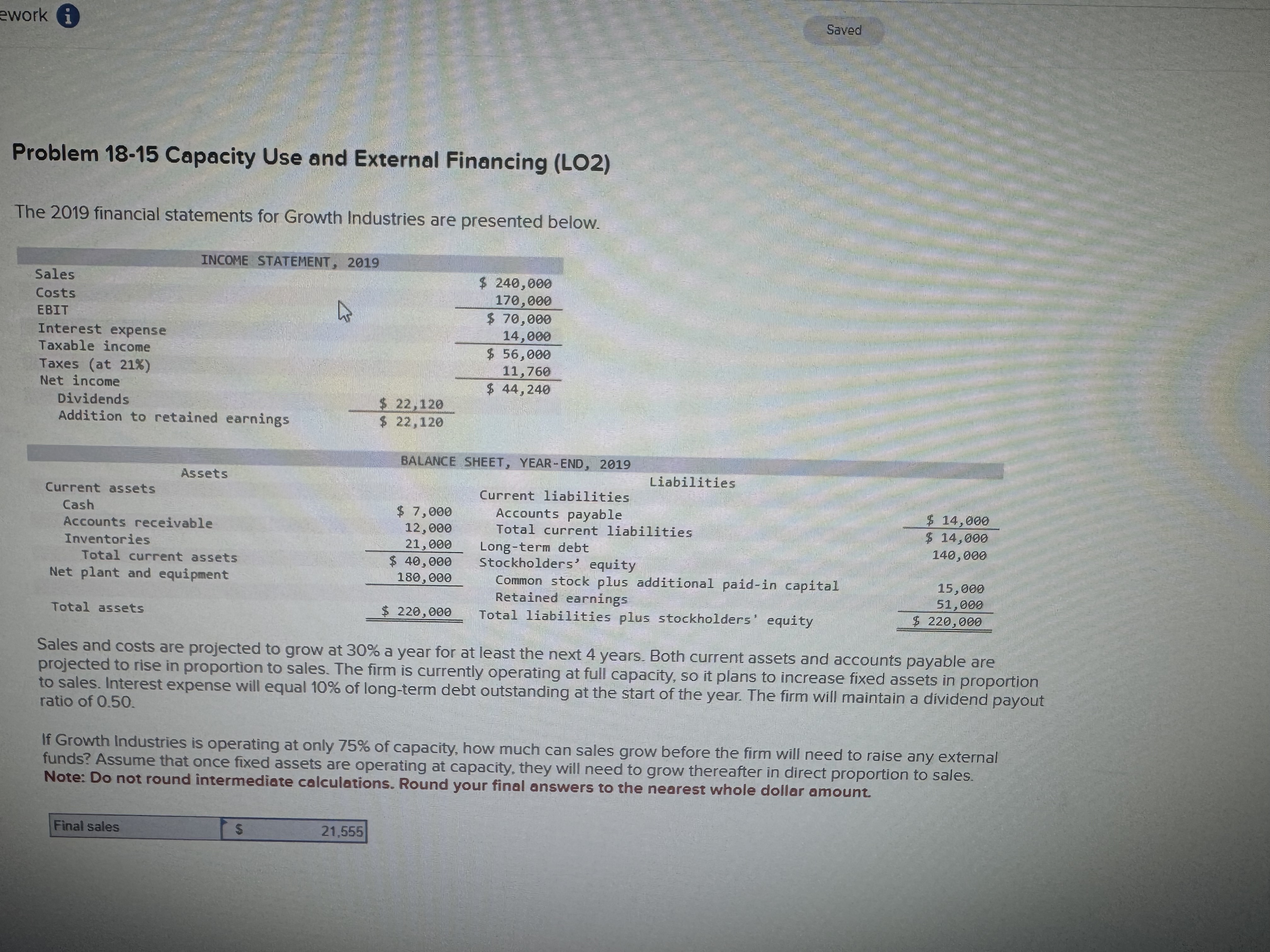 ework i Saved Problem 18-15 Capacity Use and