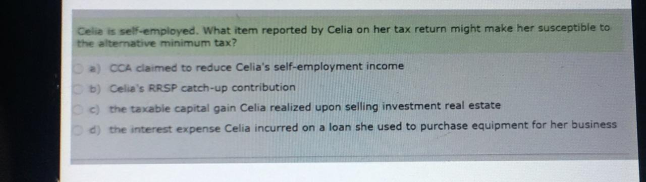 Celia is self-employed. What item reported by
