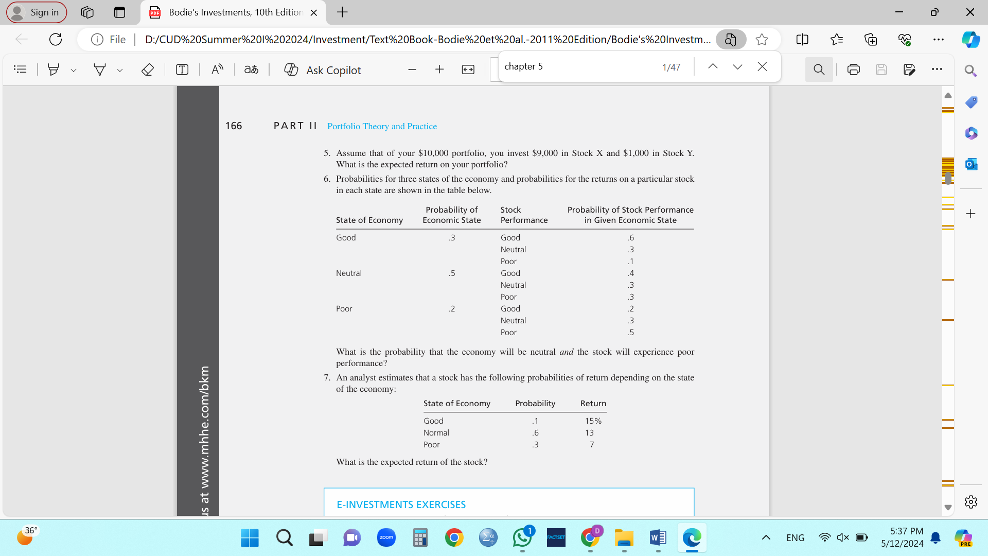 Chapter 5: 1. You are considering the choice
