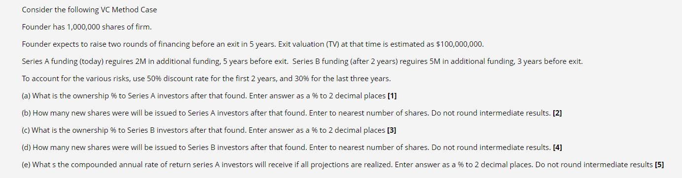 Consider the following VC Method Case Founder has
