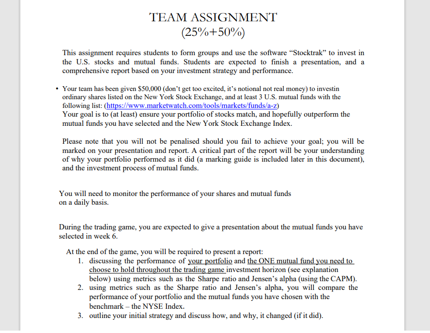 TEAM ASSIGNMENT (250/0-0-500/0) This assignment