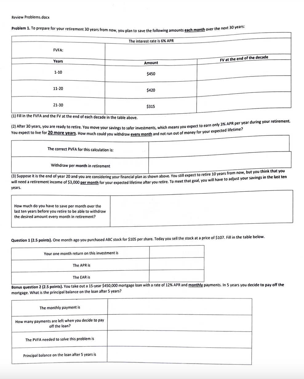 Please rework all problems. Review Problems.docx