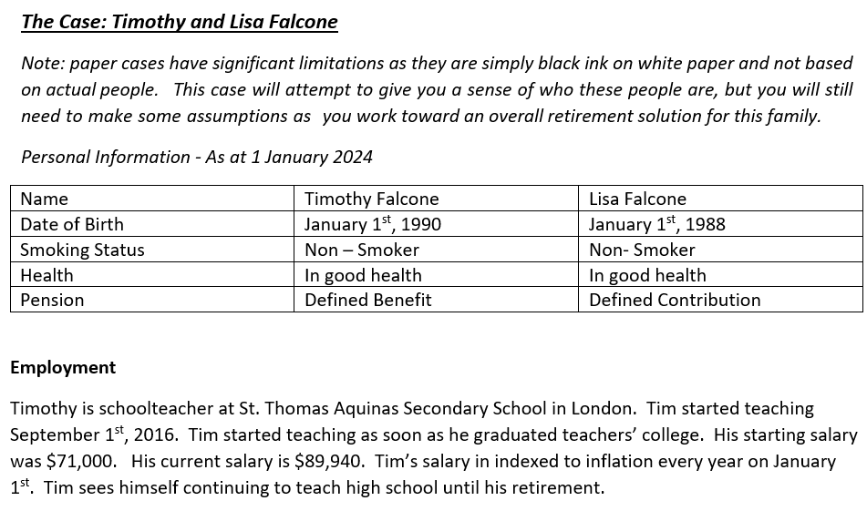 Retirement Planning Case Study Fall 2024 The