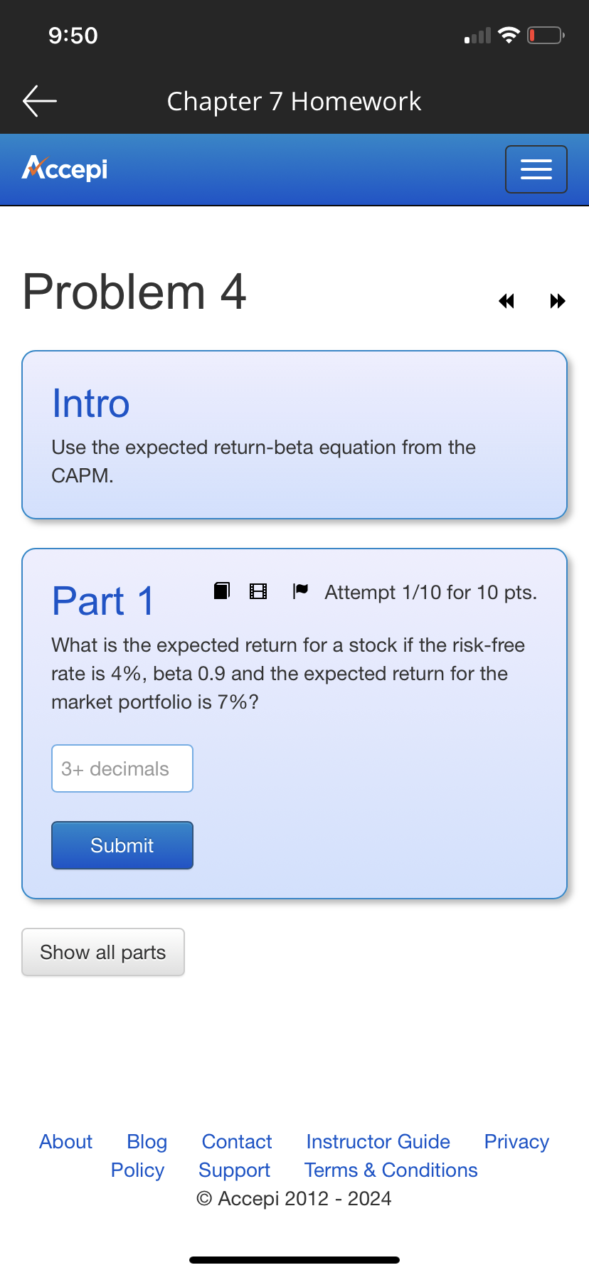 9:50 K Chapter 7 Homework Accepi Problem 4 K