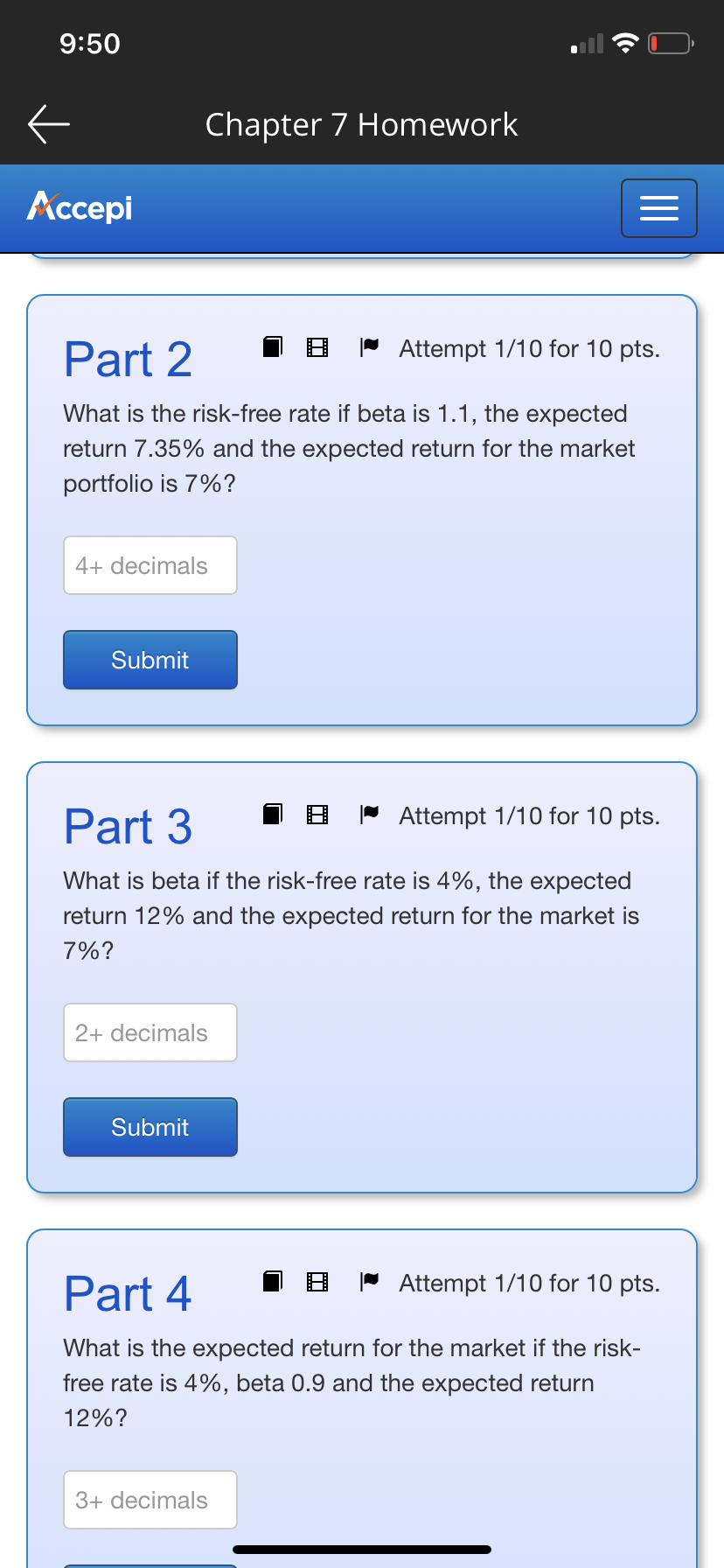 9:50 K Chapter 7 Homework Accepi Problem 4 K
