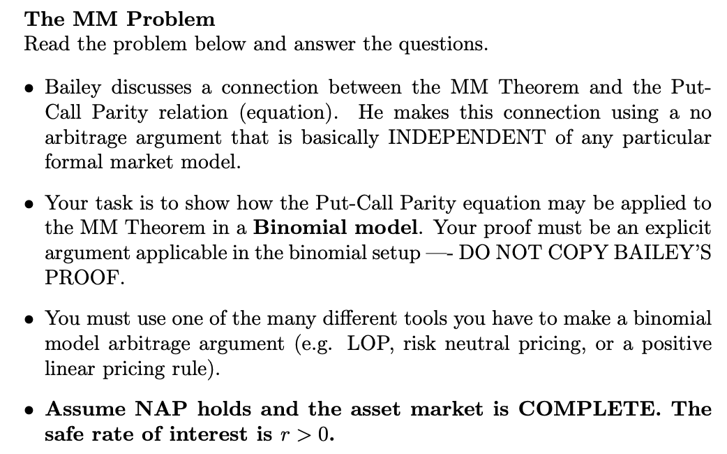 The MM Problem Read the problem below and answer