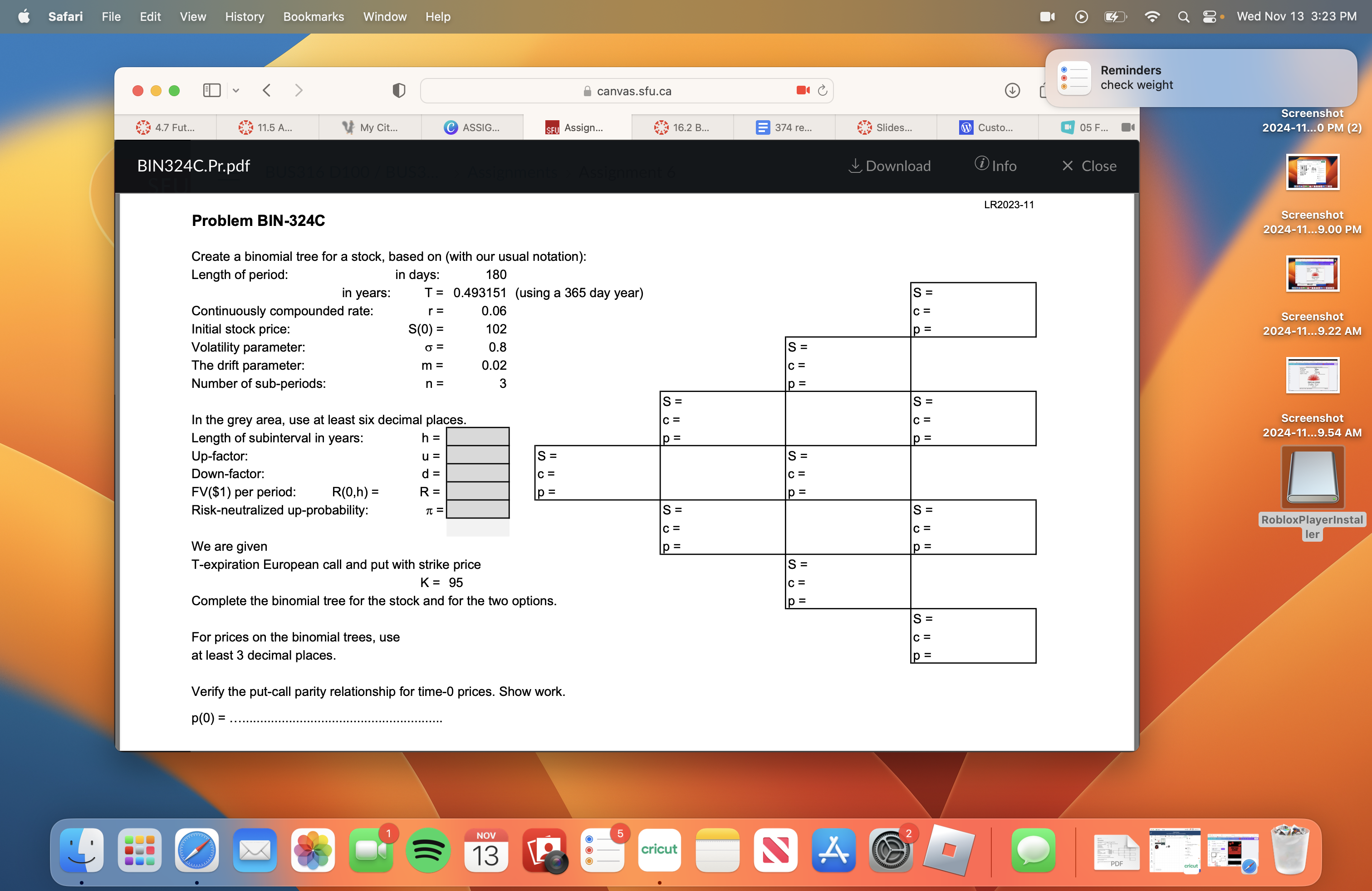 Please answer the binomial tree in tree/table