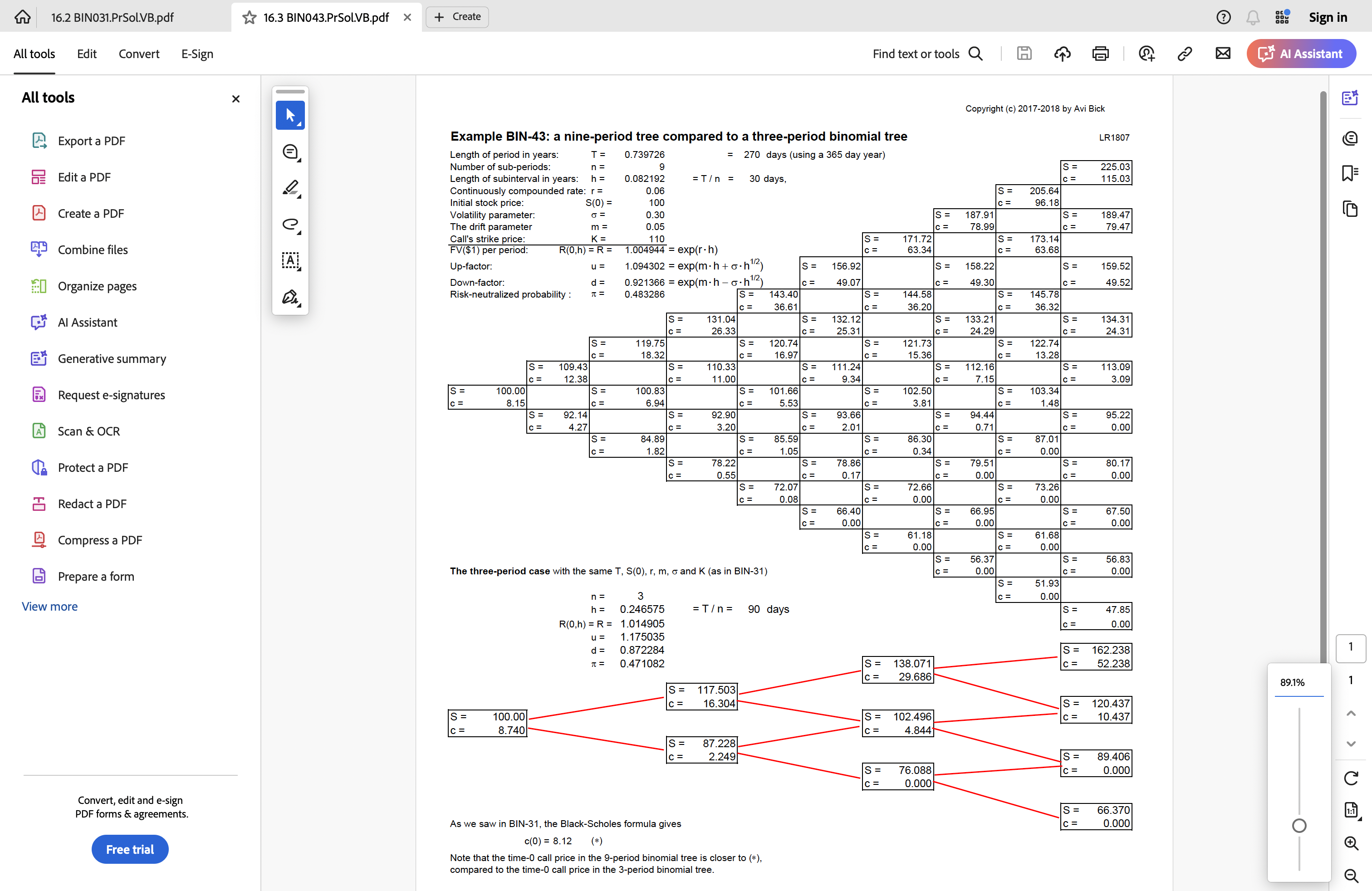 Please answer the binomial tree in tree/table