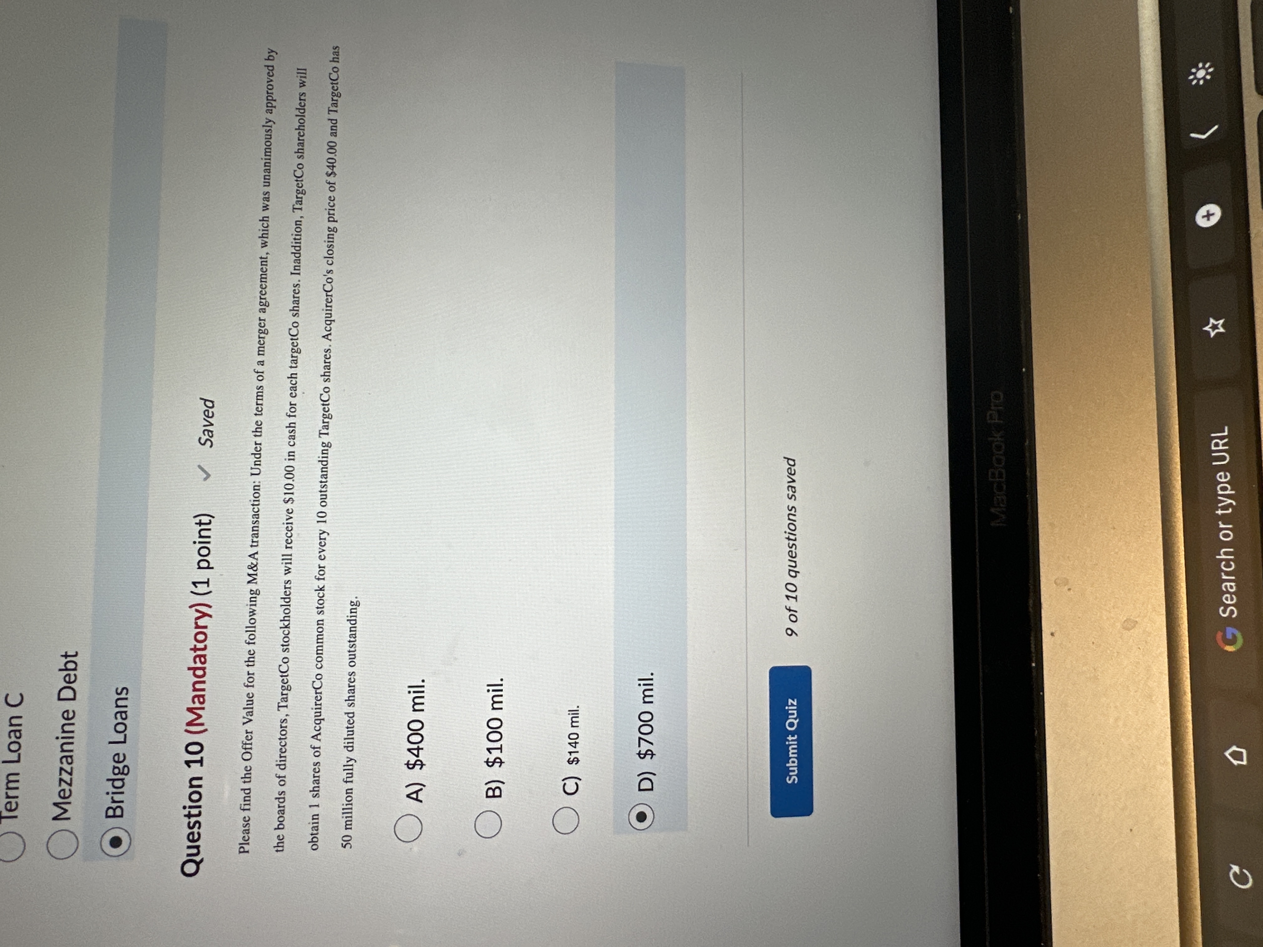 Term Loan C Mezzanine Debt Bridge Loans Question