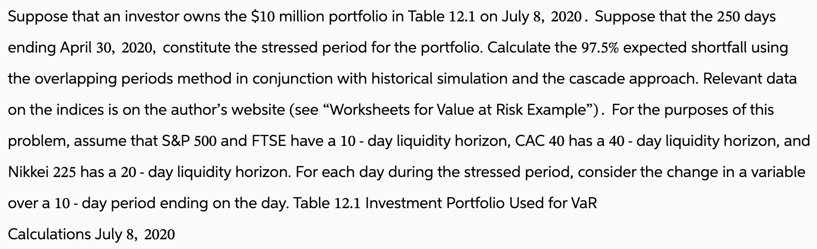 Table 12.1 Investment Portfolio Used for Val